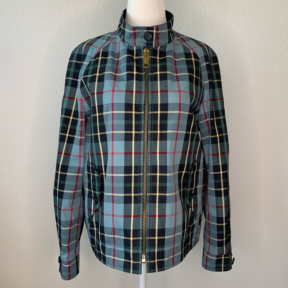 Burberry Light Blue Plaid Zip Jacket with Red and Navy Accents